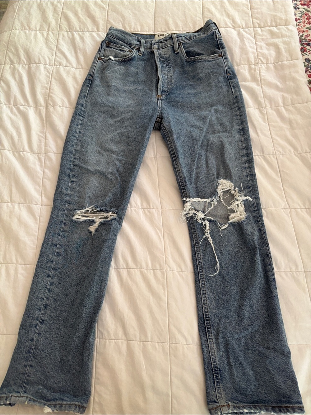 Agolde Women's Distressed Blue Jeans high waisted size 25 organic cotton